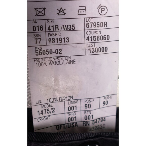 Joseph Abboud 2-Pcs 3 Button Tuxedo Black Jacket Sz 41R Pants 35X30.5 - Picture 12 of 16